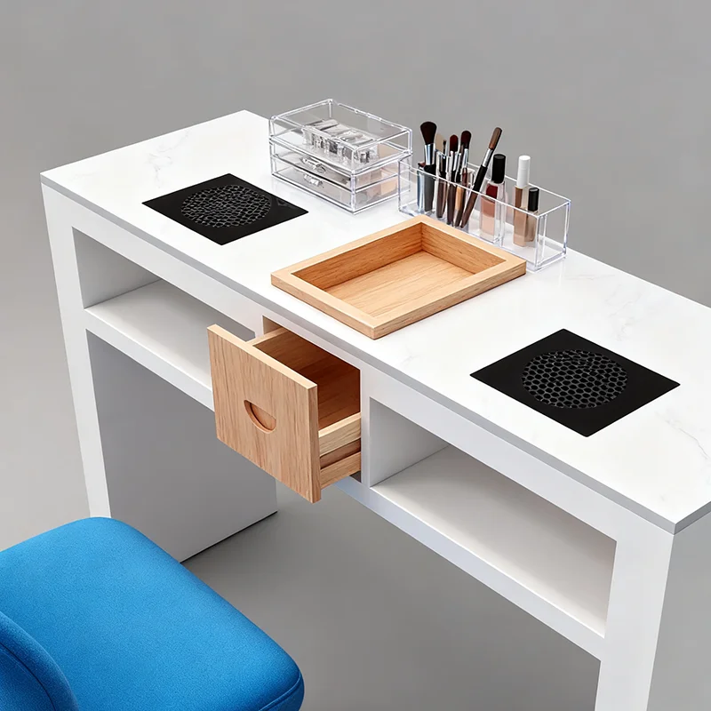 European Cute Manicure Nail Table Modern Trendy Beauty Premium Manicure Nail Table With Drawers Design Mesa Salon Furniture
