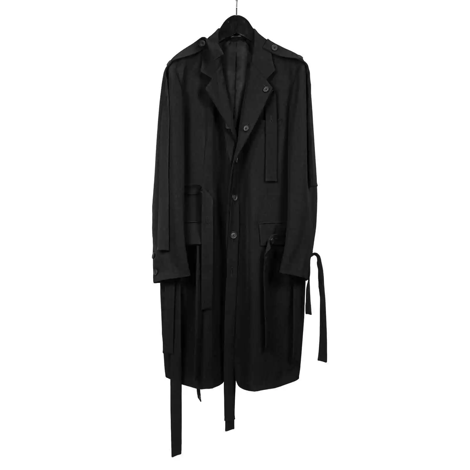 

TOP-YAMAMOTO original design dark mid-length trench coat with a unique and loose casual overcoat