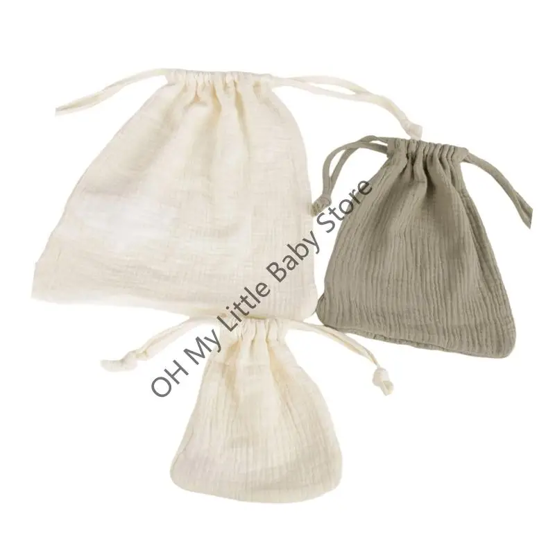 مجموعة أكياس برباط قطنية متعددة الأغراض M76C مكونة من 3 حقائب تخزين للأطفال الرضع ومستلزمات الحفاضات وتنظيم المنزل #5