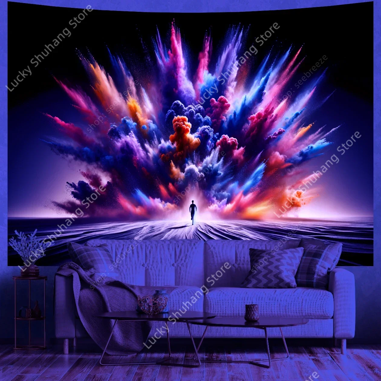 Inspirational Explosive Sky UV Reactive Tapestry Wall Hanging for Hippie Home Wall Decoration Bedroom Poster Gift for Friend