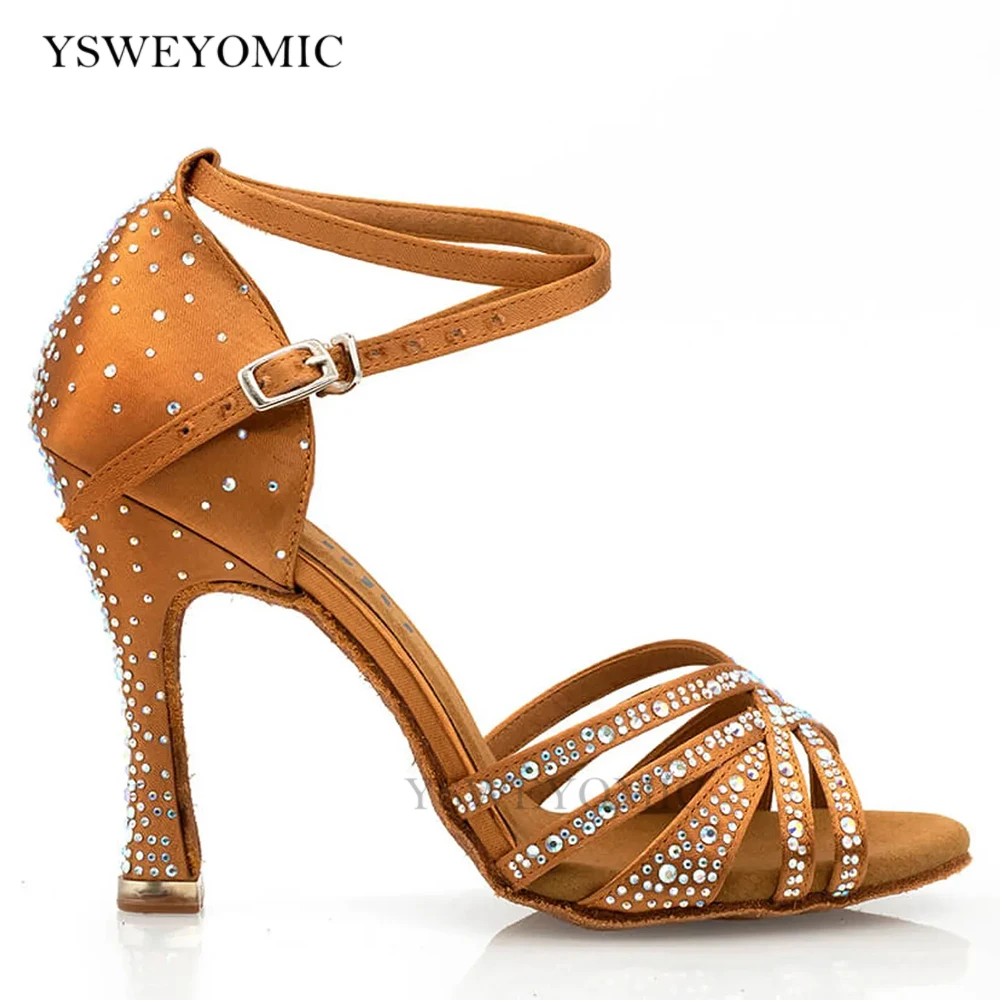 YSWEYOMIC Brown Dance High Heels Suede Insole Zapatos para bailar salsa latina