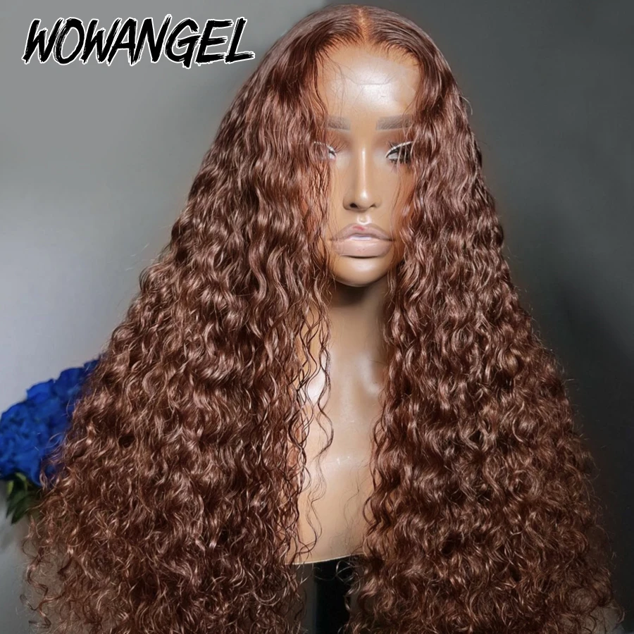 250% Chocolate Brown 13x6 HD Lace Front Human Hair Wigs 13x4 Full Frontal Water Wave Wig PrePlucked Undetectable Lace Curly Hair
