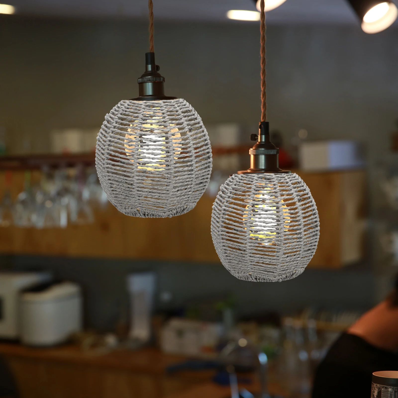 

Imitation Rattan Lampshade Woven Design Elegant Appearance Simple Structure Replacement Lampshades Chandelier Cover Chinese