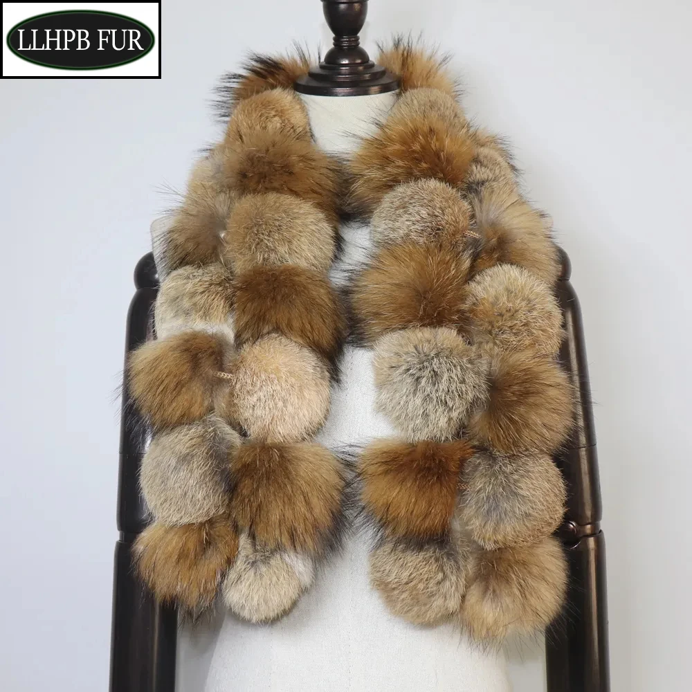 

New Winter Women Real Rabbit Fur And Raccoon Fur Scarf Natural Quality Real Fur Scarves Lady Warm 100% Genuine Rabbit Fur Scarf