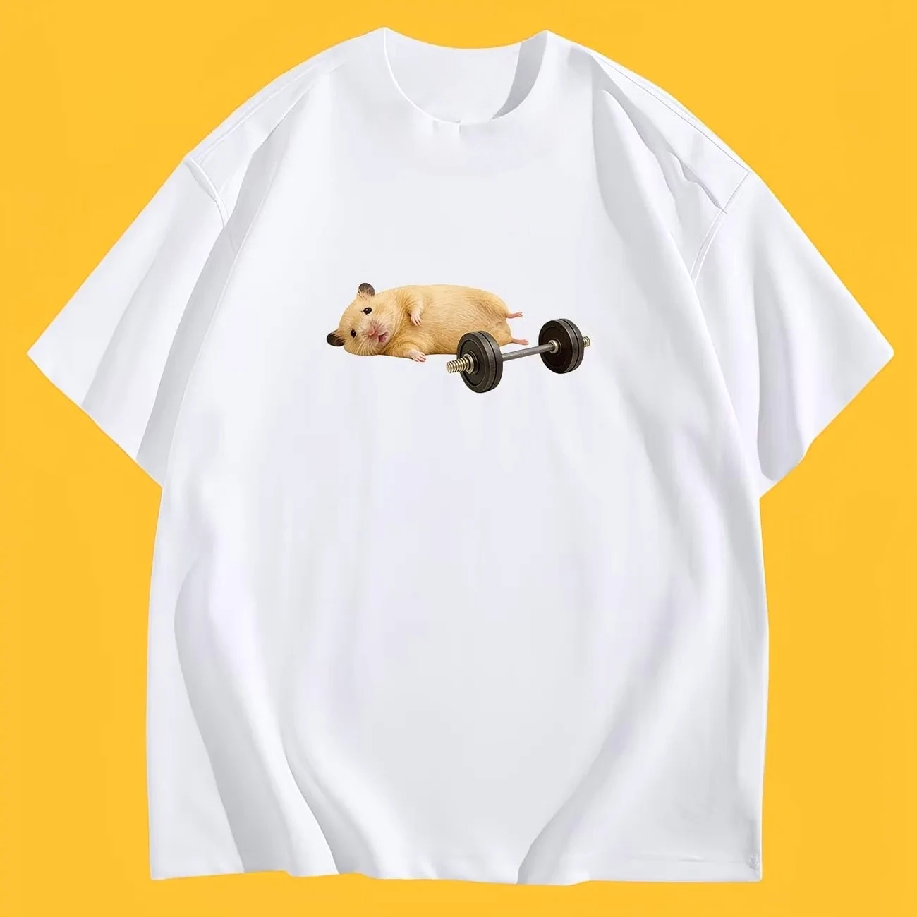 Funny Hamster Weightlifting Meme T-Shirt Gym Humor Graphic Women Men Summer Short Sleeve Casual Streetwear Trendy Fashion Tops