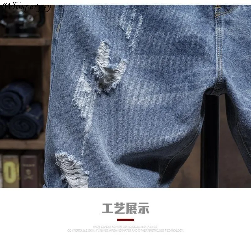 Ripped Denim Shorts Men Clothing Casual Five-quarter Pants Fashion Cargo Baggy Male Summer Thin Pockets Five-point Breeches