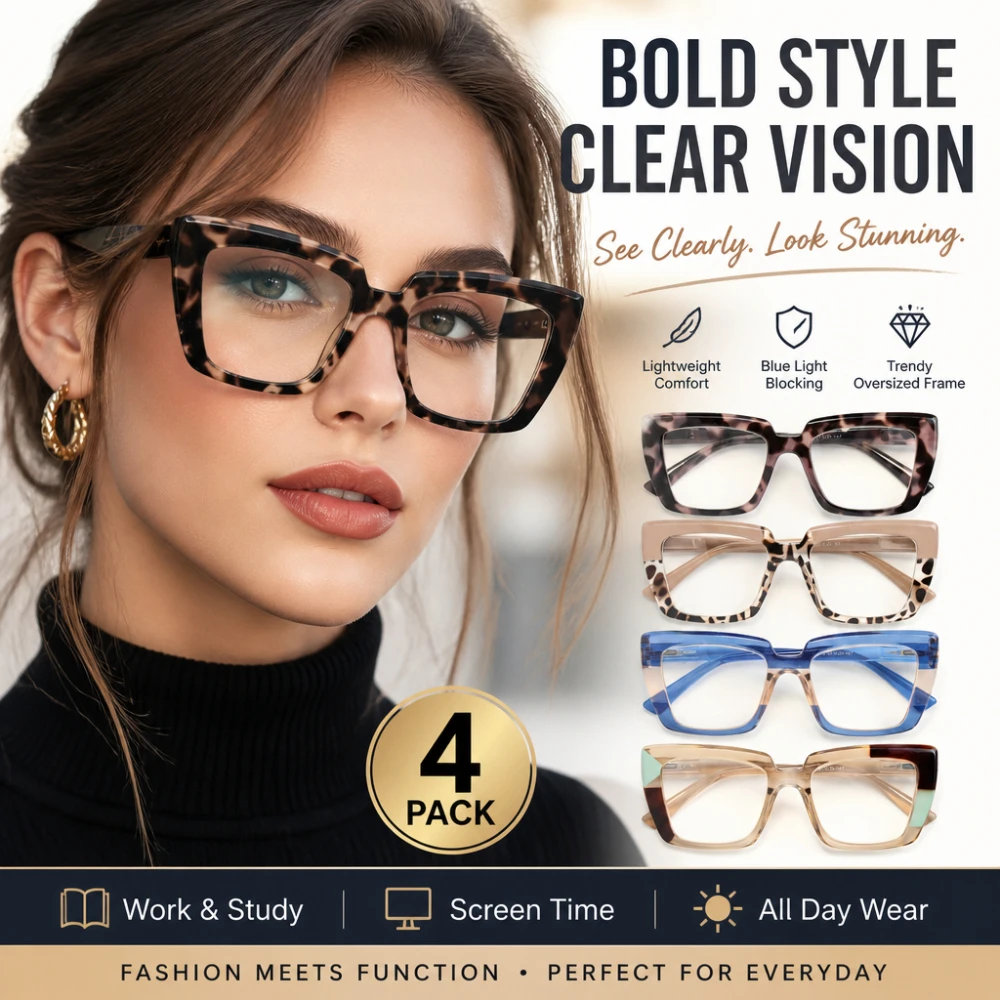 4pcs Vintage Thick Rim Reading Glasses Unisex Spring Hinge Anti Eye Fatigue Durable Frame Fashion Presbyopia Eyeglasses for Daily Office