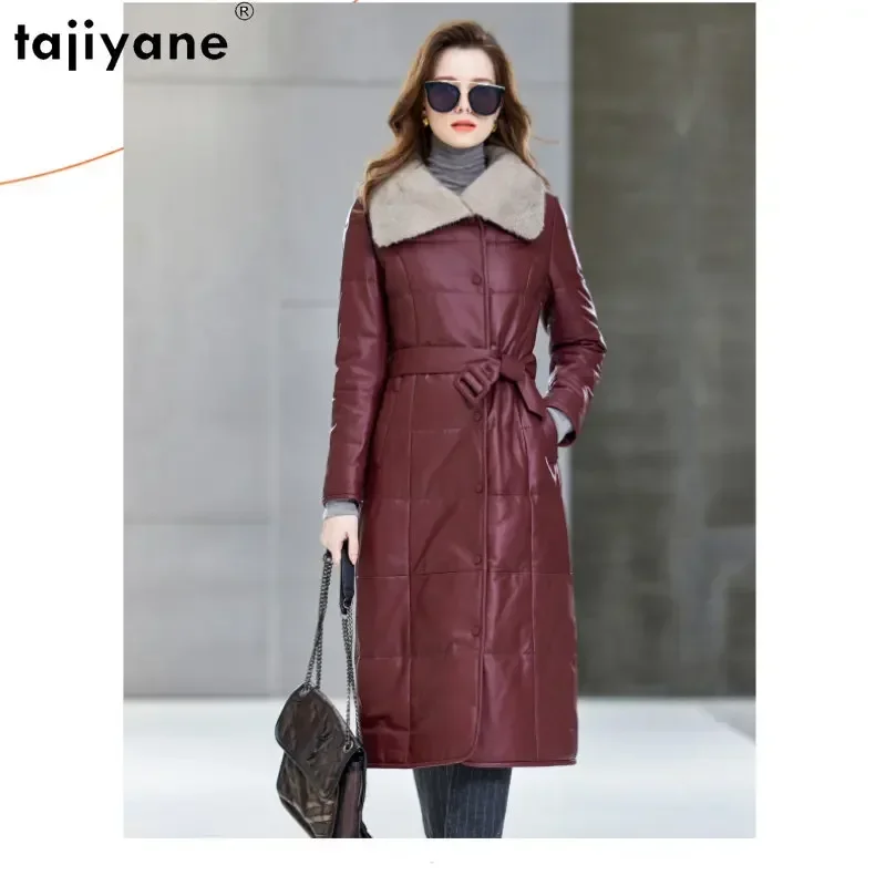 

Tajiyane Genuine Sheepskin Leather Down Jacket Women Winter 2023 Slim Long Down Coats for Women Leather Jackets Mink Fur Collar