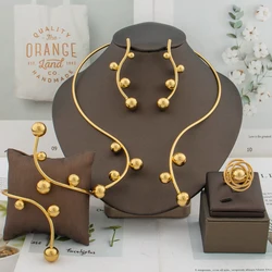 Fashion New Bead Design Gold Color Jewelry Set Elegant Lady Woman Italy African Necklace Bracelet Ring Earrings Christmas Gift