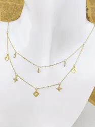 High grade female titanium steel non fading double-layer collarbone chain four leaf flower tassel pendant with a mesh red neckla