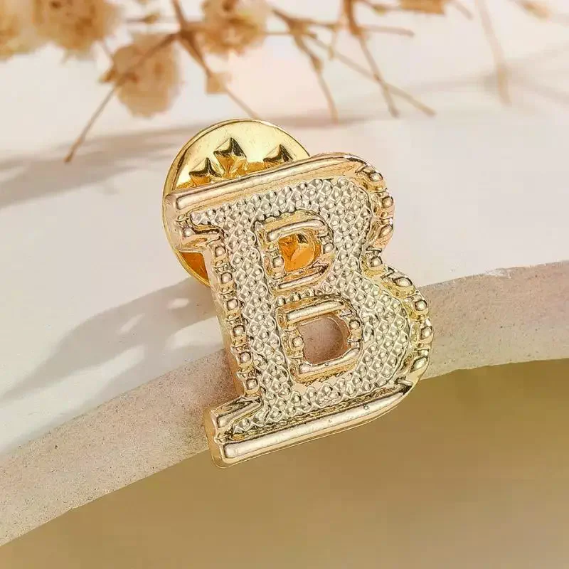 2PCS New Metal Initial A To Z 26 Letters Pin Suit Shirt Collar Lapel Brooch Pin Badge Fashion Jewelry For Men Women Accessories