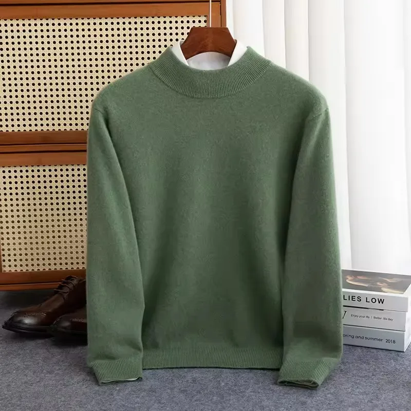 

New Fashion Men's 100% Wool Pullover O-neck Sweater Autumn Winter Warm Solid Color Knit Sweater Business Casual Top