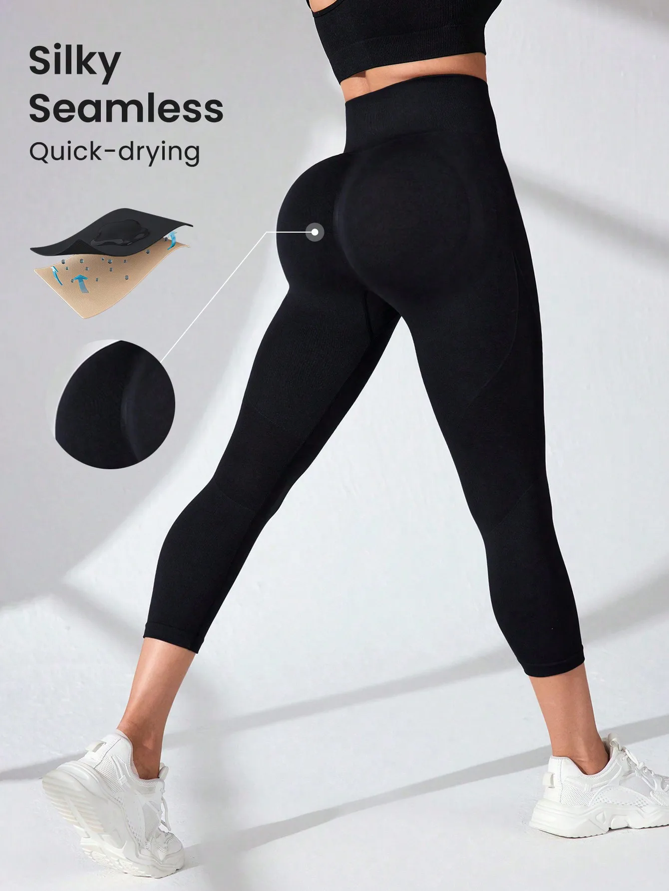 Black Capri Yoga Leggings Women High Waist Seamless Butt Lifting Tummy Control Quick-Drying Fitness Workout Tights Gym Sportswea