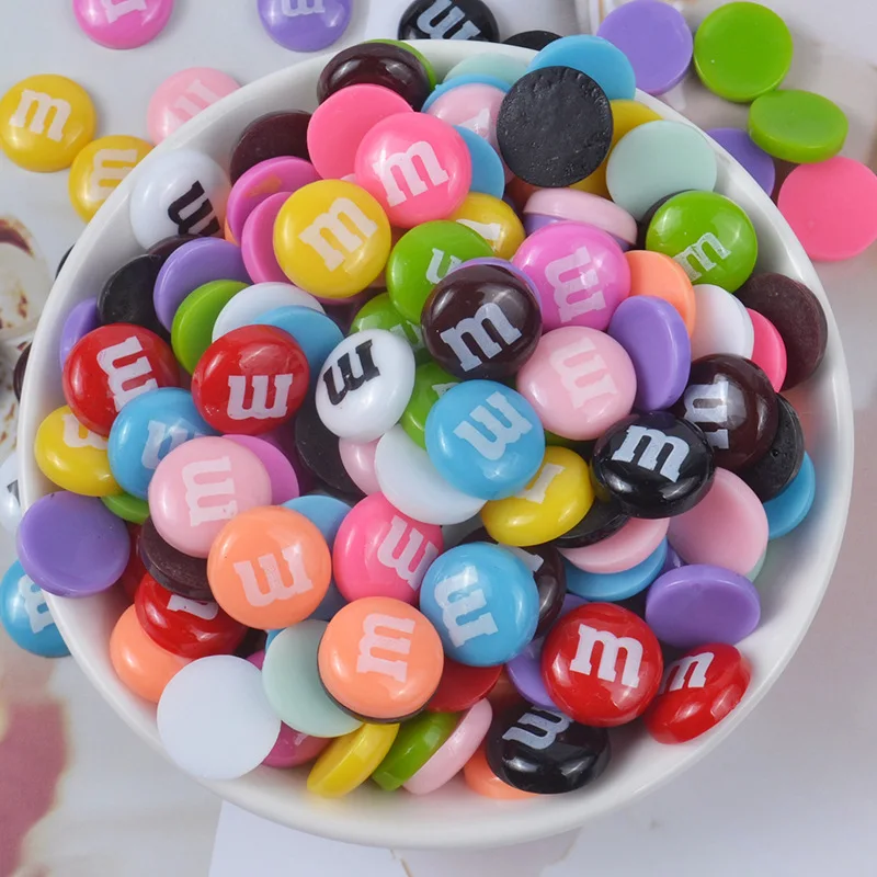 20Pcs Kawaii M Beans Flat back Resin Cabochon Round Candy Fake Food DIY Embellishments for Scrapbooking Phone Deco Parts 15mm