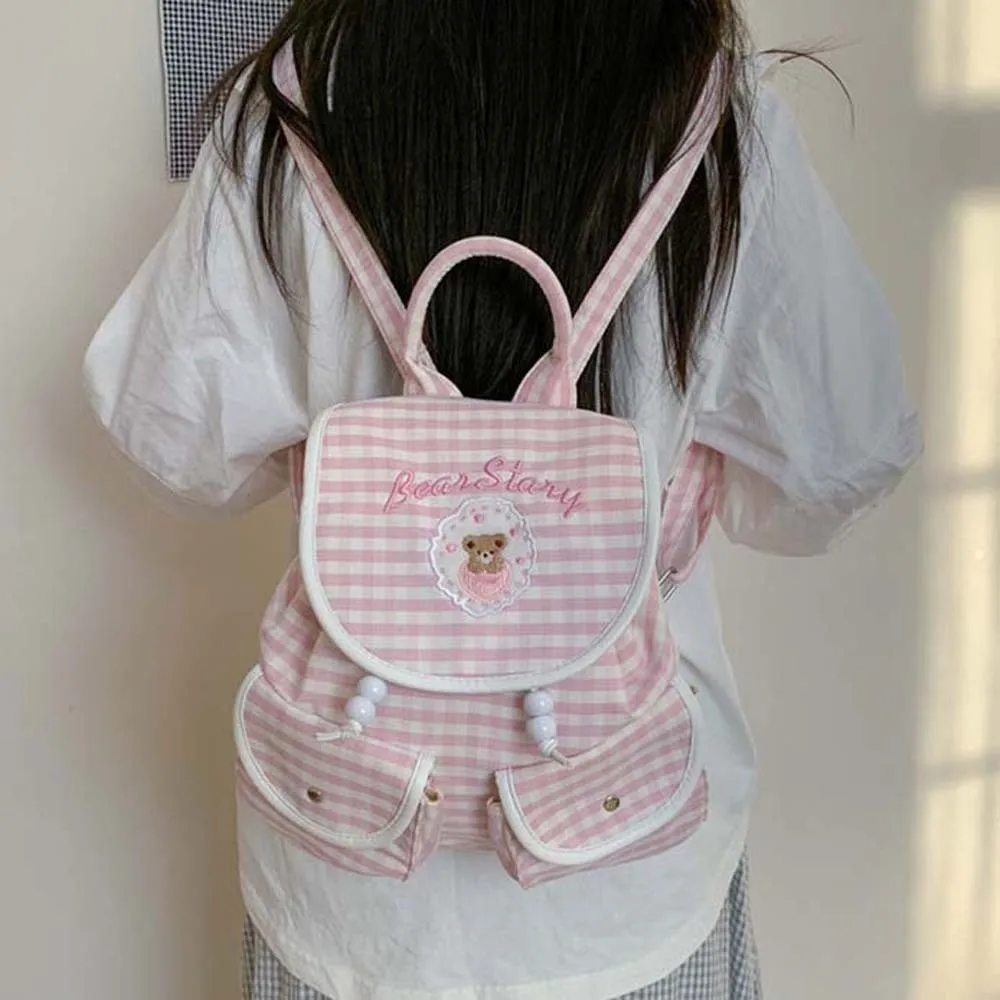 

Sweet Korean Drawstring Backpack Bow Large Capacity Women Daily School Bag Magnetic Button Scratch Prevention