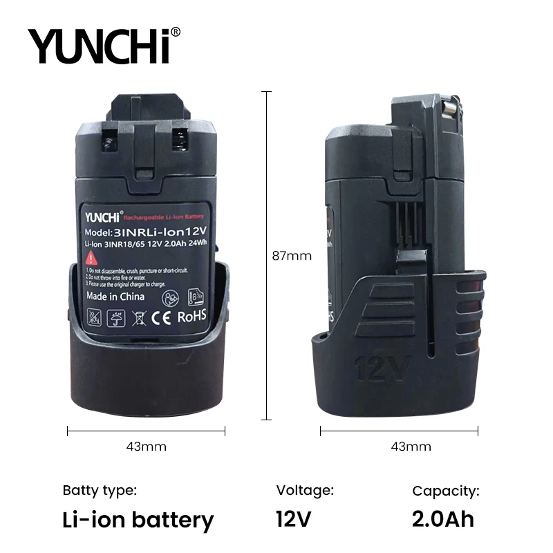 Imagem -03 - Yunchi-bateria Li-ion Recarregável para Bosch Power Tool Bateria de Substituição para Moedor Broca Elétrica Ferramenta Rotativa 12v 2.0ah