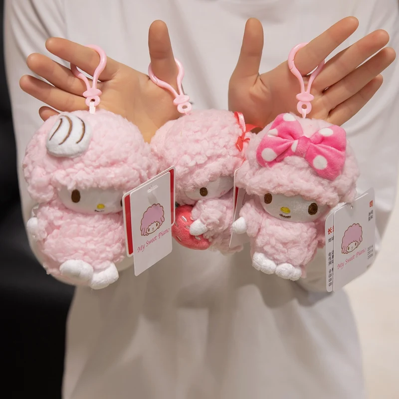 Sanrio Kawaii Roze Piano Schapen Pluche Pop Sleutelhanger Portemonnee Lief Meisje Leuke Rugzak Hanger Sleutelhanger Decoratie Vakantie Geschenken