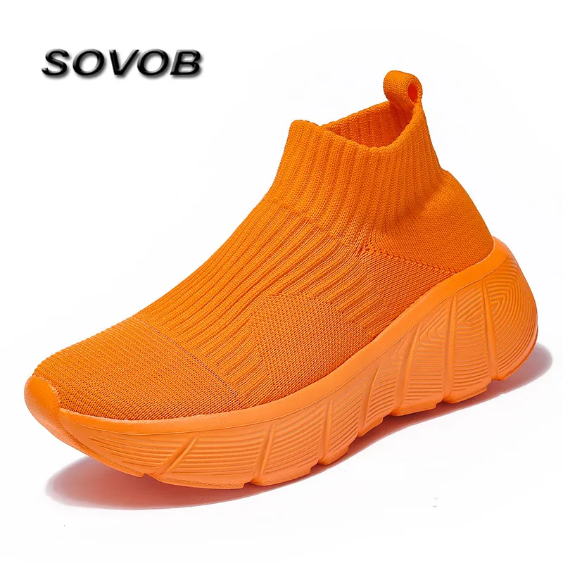 

New Design Orange Sneakers Men Sock Shoes Comfortable Breathable Running Shoes for Women Lightweight Platform Sock Trainers Men