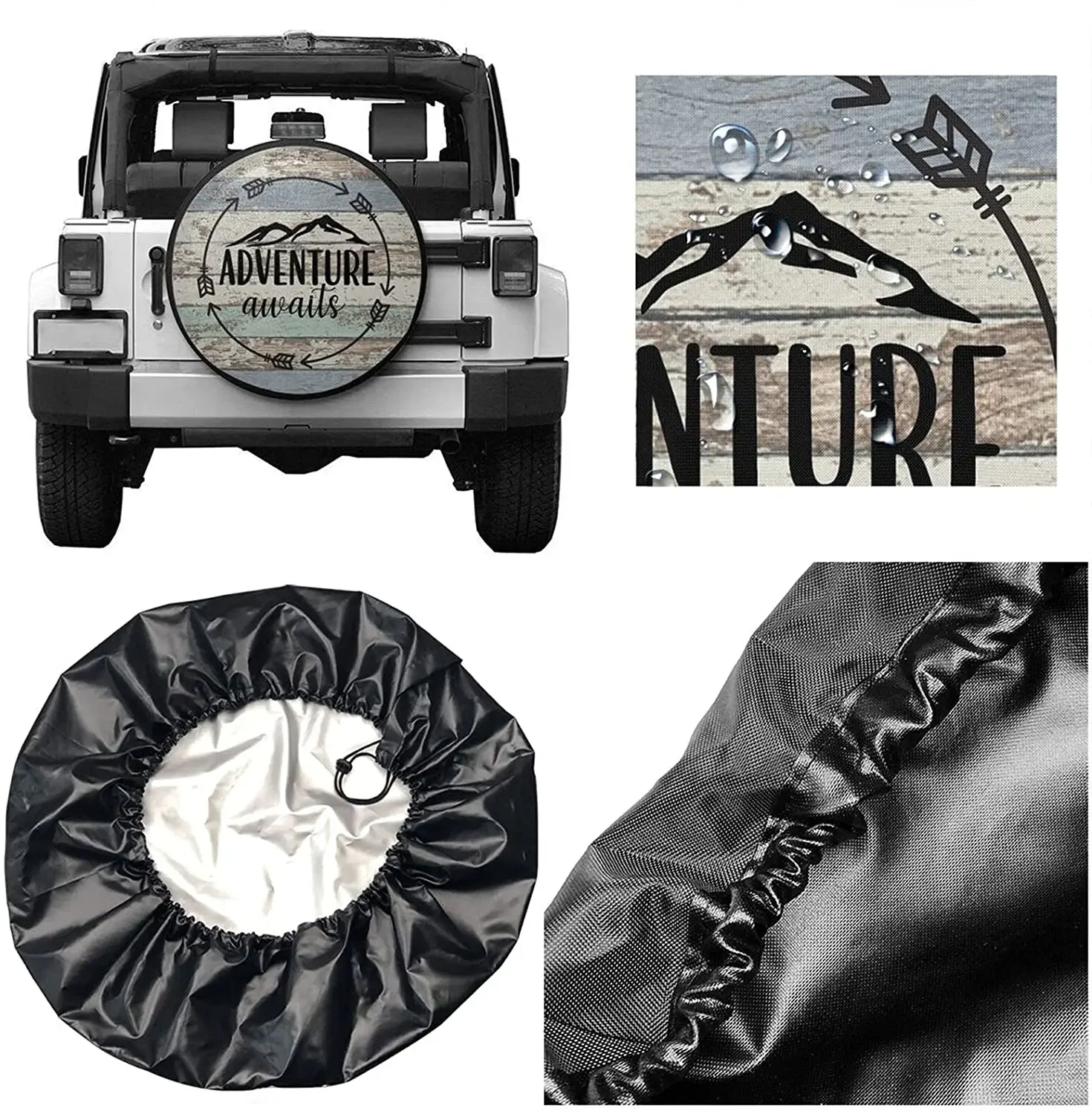 Hitamus Adventure Awaits Spare Tire Cover Universal Wheel Cover Protectors Waterproof Dust-Proof for Jeep Wrangler Rv SUV Truck image 5