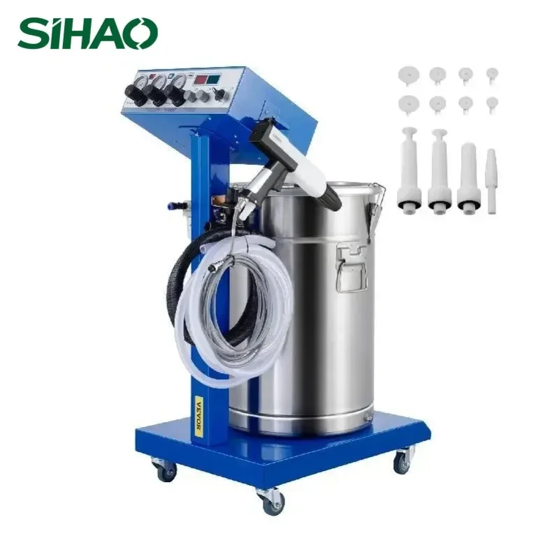 SIHAO WX-958 Elektrostatische Pulverbeschichtungsmaschine, 50W 45L Trichter, 0-100KV Spritzpistole, 450g/min Durchflussrate, Edelstahl, für Metall Holz Aluminium Autoteile, mit Trolley