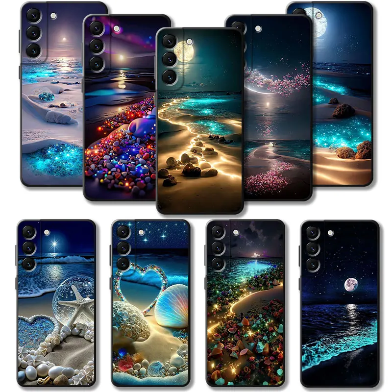 Romantic Scenery Of Seaside Beach At Night Case For Samsung Galaxy S24 S23 S22 S21 S20 FE Ultra S10 Plus Note 20Ultra 10Plus