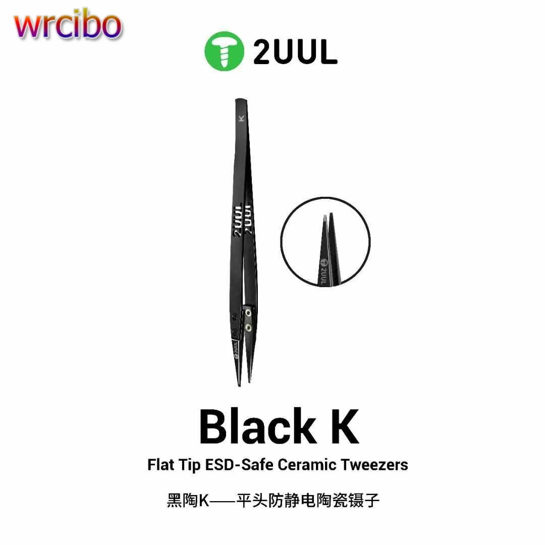 

2UUL Black K Flat Tip ESD -Safe Ceramic Tweezers For Mobile Phone Chips Tweezers CPU/IC/PCB Repair Tweezers Hand Tools