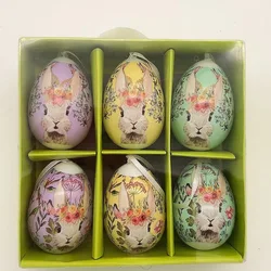6CM 6PCS Easter Eggs Happy Easter Party Decorations for Home Colorful Bunny Bird Egg Hanging Ornament DIY Craft Kids Gifts Toy