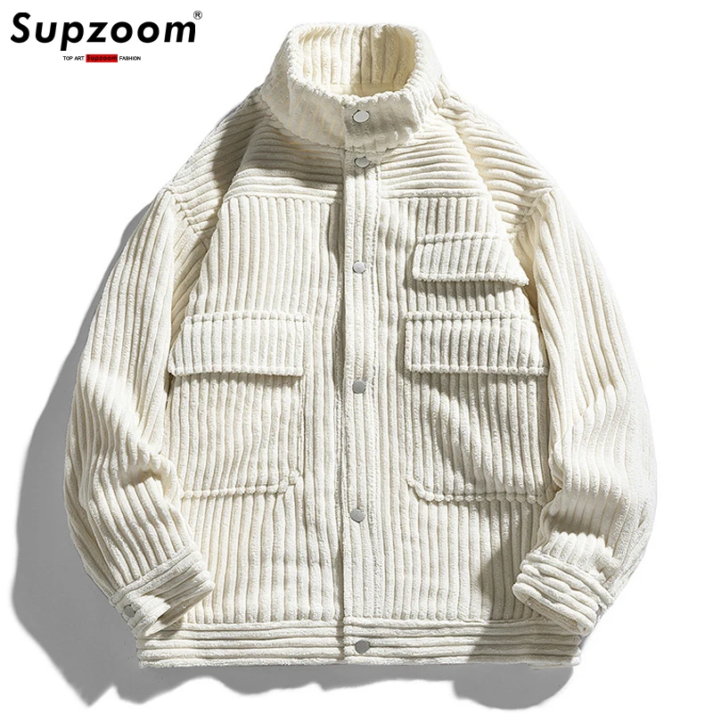 Supzoom New Arrival Top Fashion Autumn And Winter Corduroy Trend Plush Thickened Loose Solid Large Size Casual Coat Men Jacket