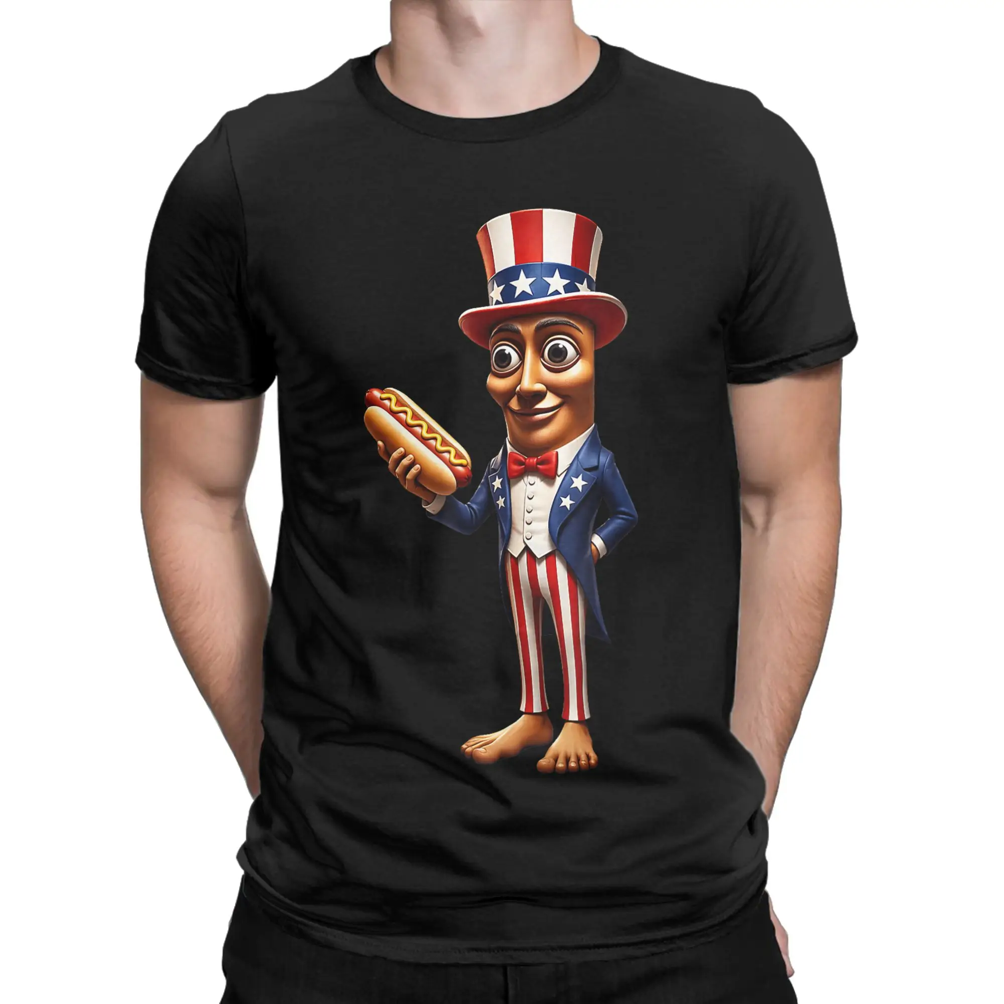 Men's T-Shirt Independence Day Tung Tung Tung Sahur Hot Dog Leisure Pure Cotton Tees Short Sleeve T Shirts Crew Neck Clothing