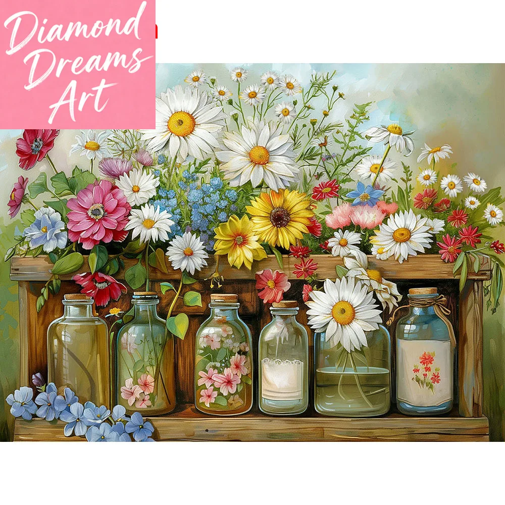 Frameless, DIY Daisy Rose Glass Vase Diamond Painting New Co
