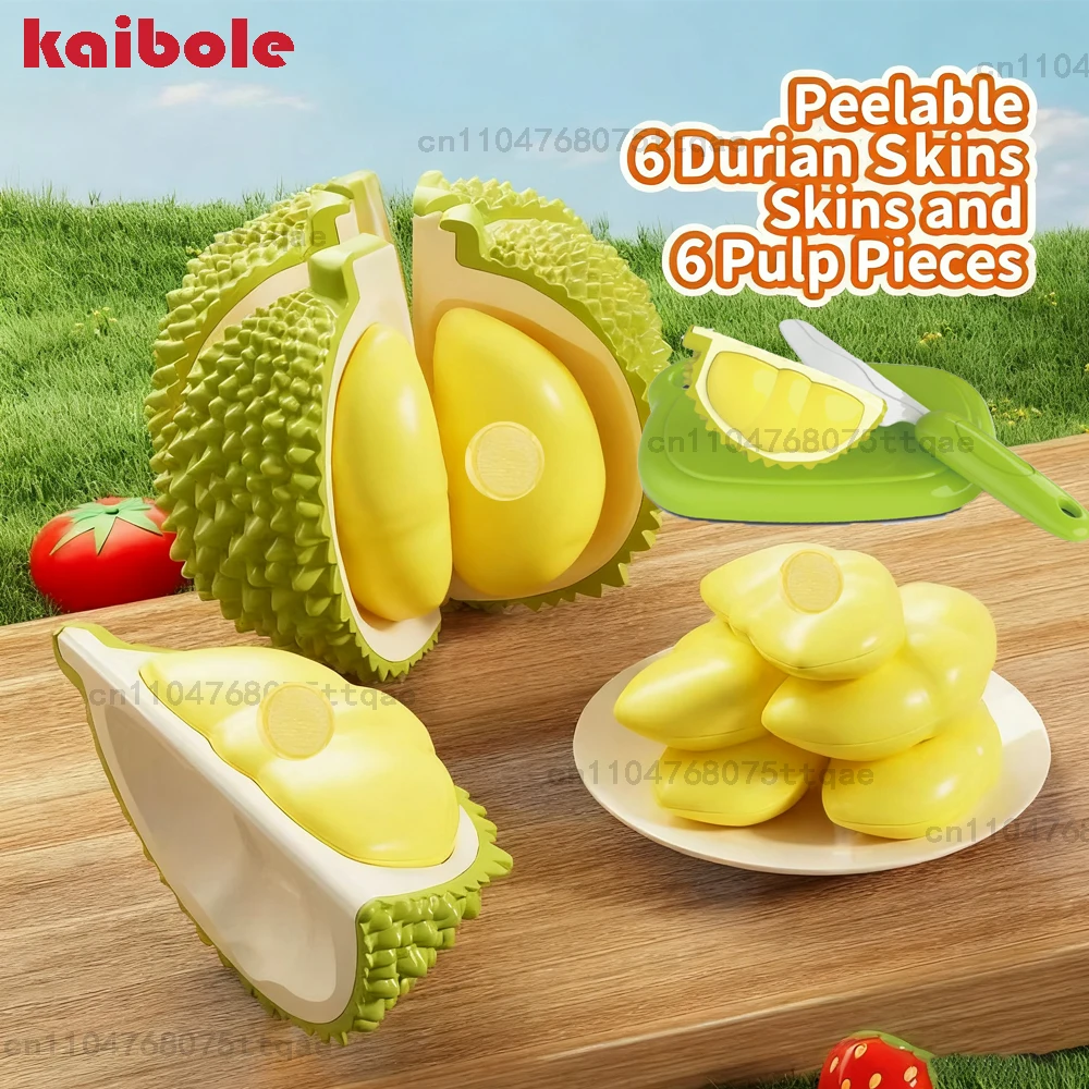 Juguetes para cortar frutas DIY, juego de simulación de frutas y verduras de cocina, casa de juegos pelable Durian altamente simulada con cuchillo de Navidad