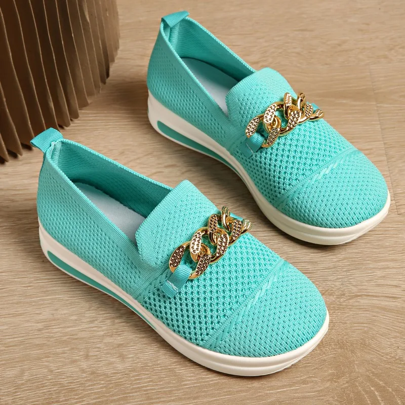 

Нескользящие повседневные кроссовки с круглым носком и глубоким вырезом с металлической пряжкой, весенне-осенние одинарные туфли с летающим плетением