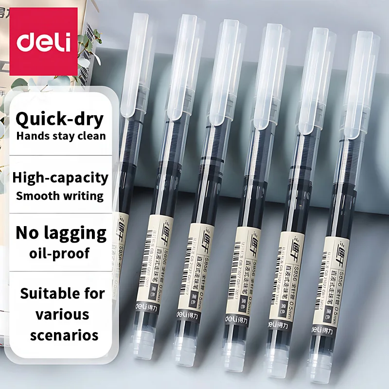 Deli Effective Direct-Flow Ballpoint Pen Solid Ballpoint Pen Neutral Pen 0.5mm Red Pen Black  Signature Pen Exam Pen