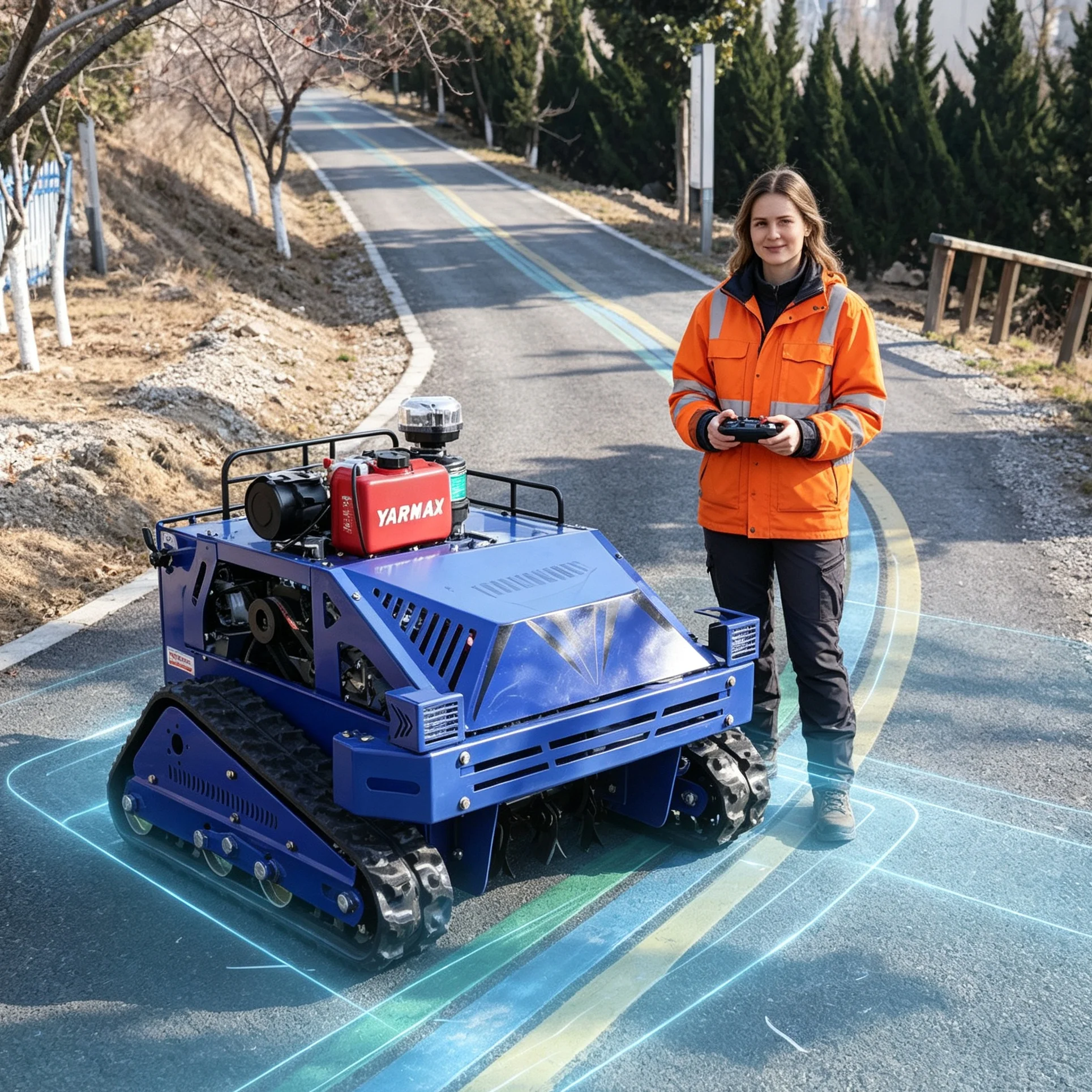 Customized Scenic Resort Green Space 550S Self‑Propelled Lawn Mower, High‑Quality Blue Shell, Upgradeable Industrial Remote