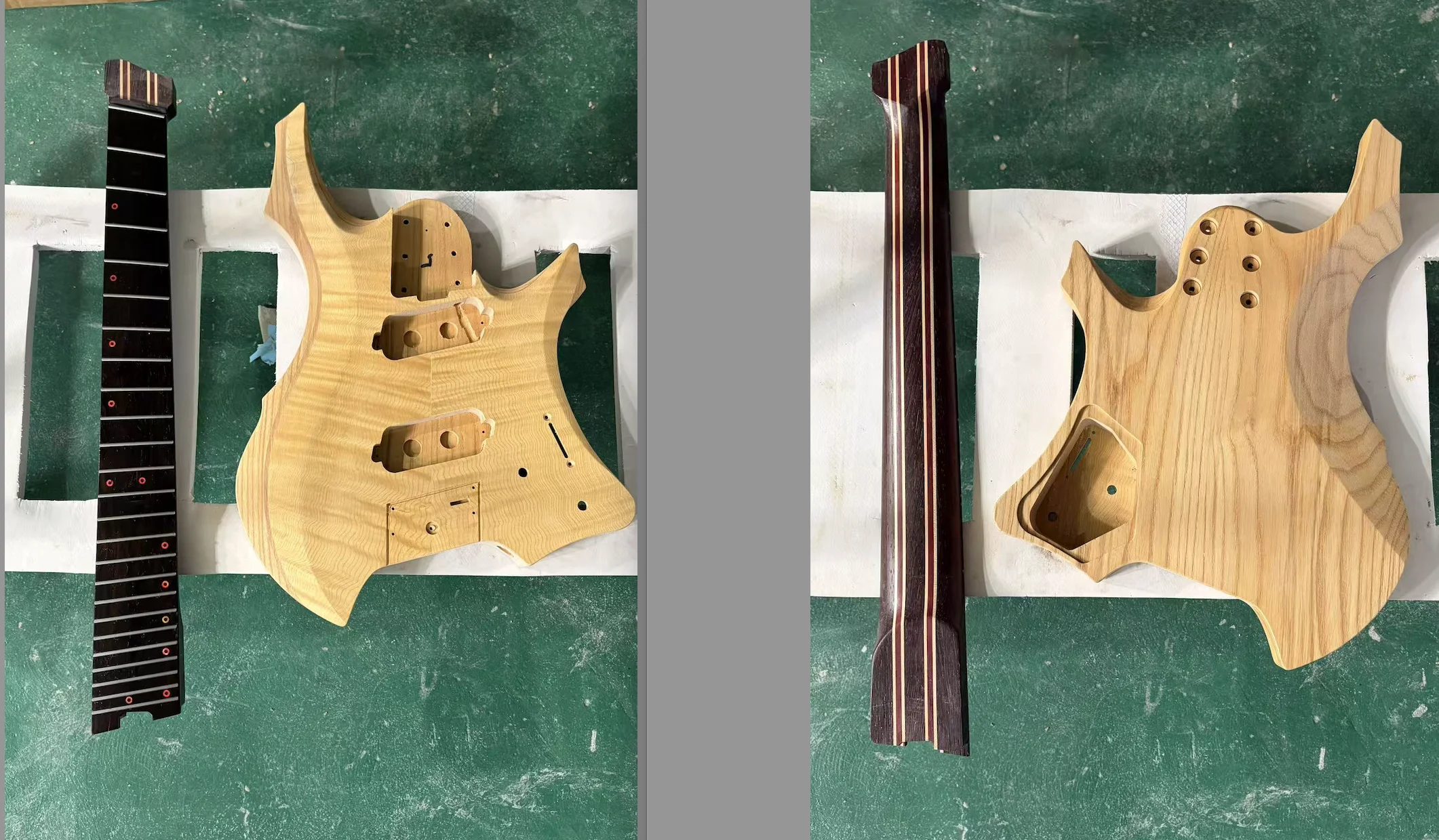 7 String Headless Electric Guitar Natural Solid Flame Maple Top 9 Piece Wenge/Maple/Purpleheart Neck Fanned Frets Passive Pickup