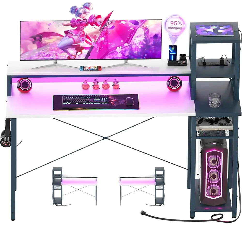 

Обновленный игровой стол 2024 со светодиодной подсветкой, компьютерный стол с длинной подставкой для монитора, двусторонний стол для ноутбука 47,2 дюйма с местом для хранения