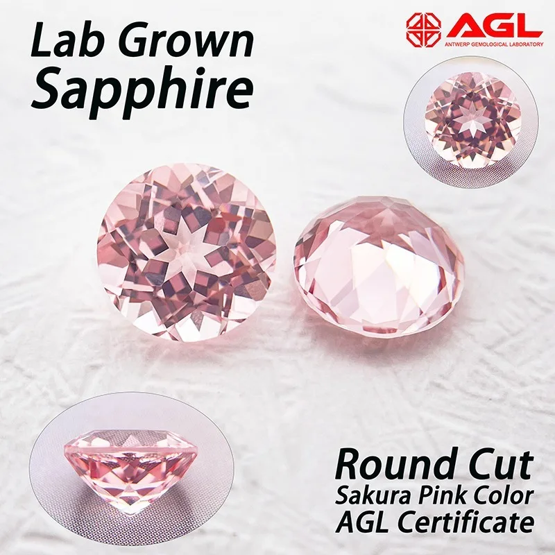 

Lab Grown Sapphire Round Cut Sakura Pink Color DIY Advanced Jewelry Making Inlay Ring Necklace Selectable AGL Certificate