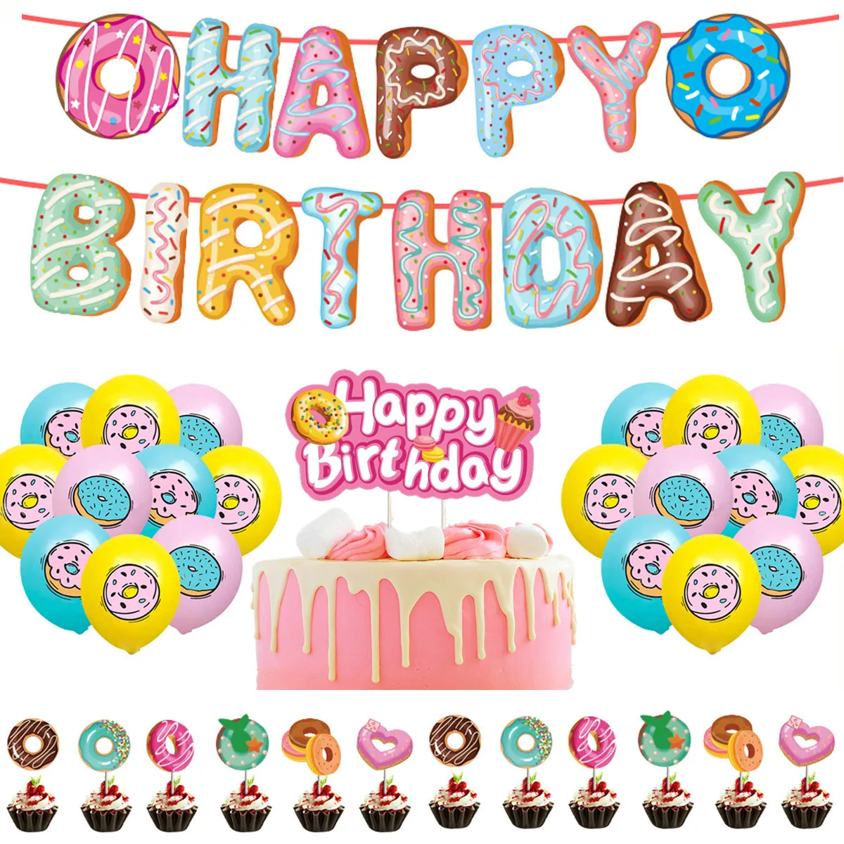 

Топпер для торта с пончиком, флаг, воздушный шар с днем рождения, детский душ, мороженое, кекс, топперы, украшения, принадлежности для выпечки, сделай сам