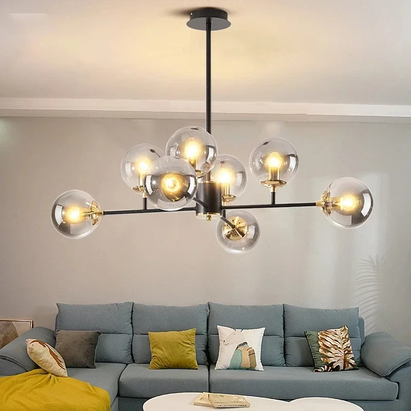 Lampadario a led con sfera di vetro in stile nordico per soggiorno, sala da pranzo, cucina, camera da letto, lampade a sospensione, decorazioni per la casa