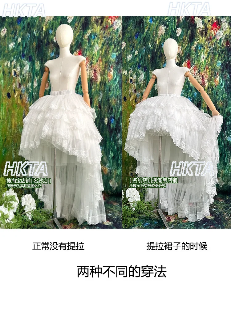 Gotycka słodka jednolita sukienka księżniczki, puszysta spódnica Lolita, damska lekka kwiatowa suknia ślubna, urodzinowa, koronkowa biała spódnica z trenem dla kobiet