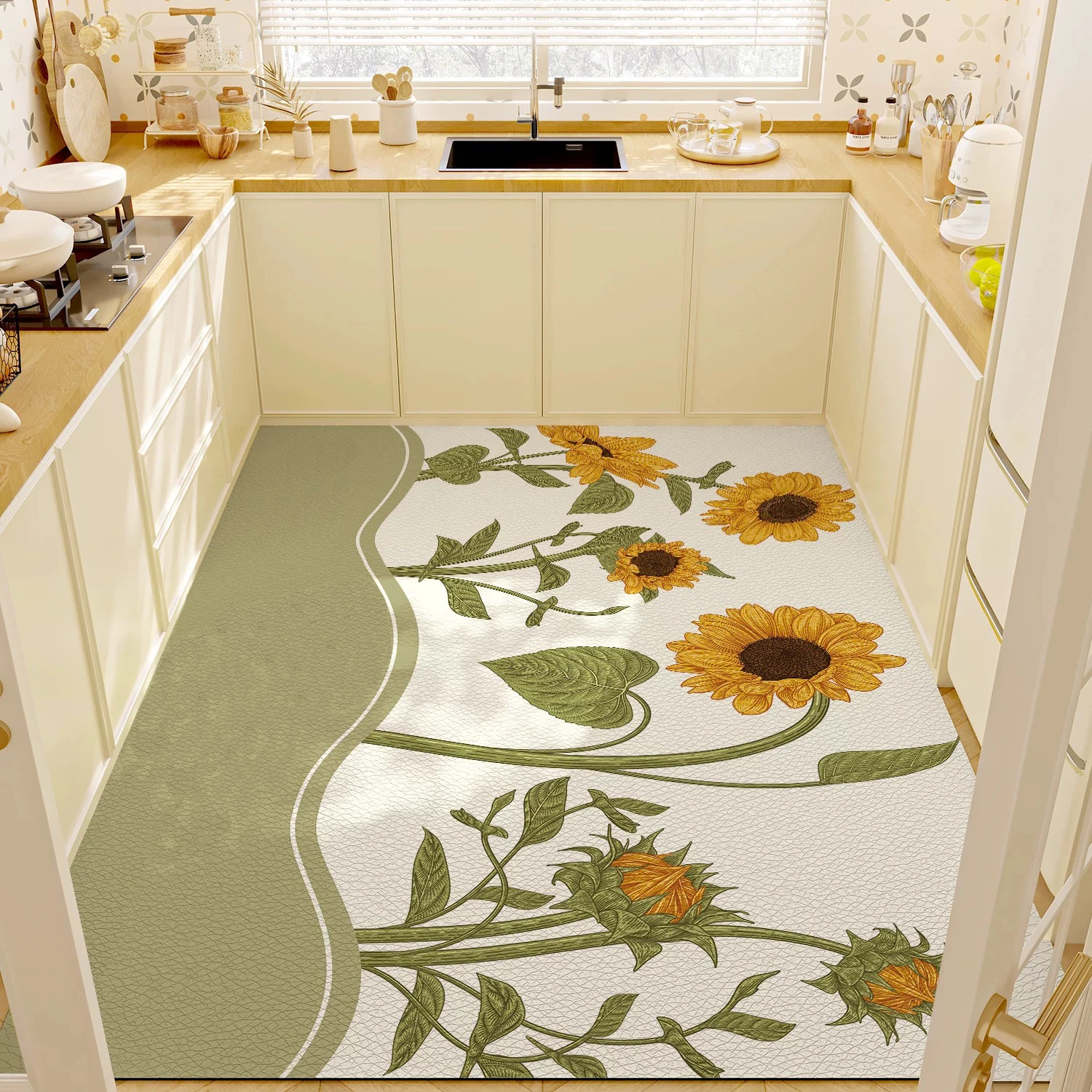 Kitchen Floor Mat Cartoon Floral PVC Large Area Rug Oil-proof Waterproof Rugs Non-slip Carpet Dirty Resistant Washable Mats 주방매트
