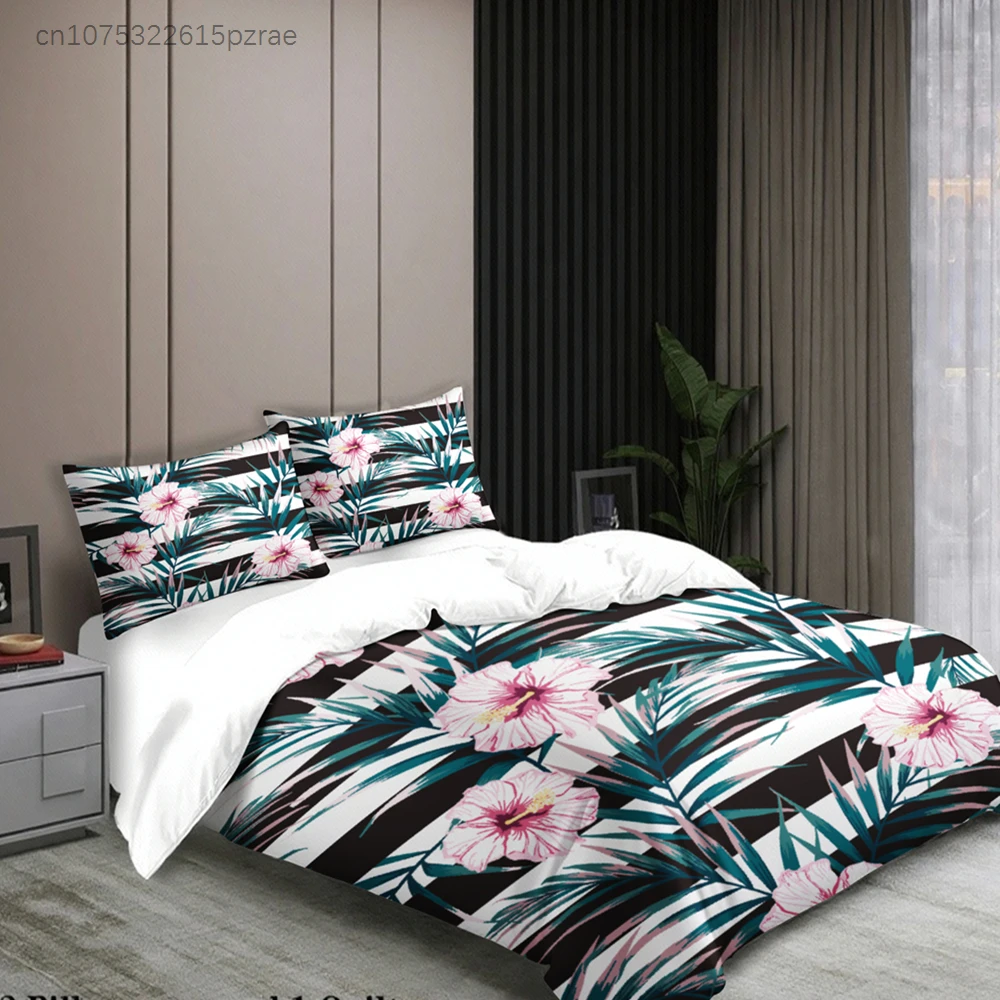 3pcs Tropical Floral Zebra Print Bedding Sets 3D Printed Duvet Cover Sets With Pillowcases No Filling