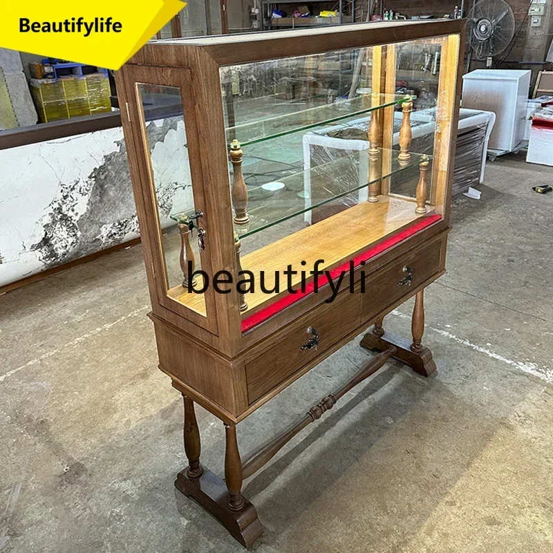 Q181  Vintage Glass Display Cabinet for Women's Clothing Store Hat Island Shelf Shoe Bag Display Rack