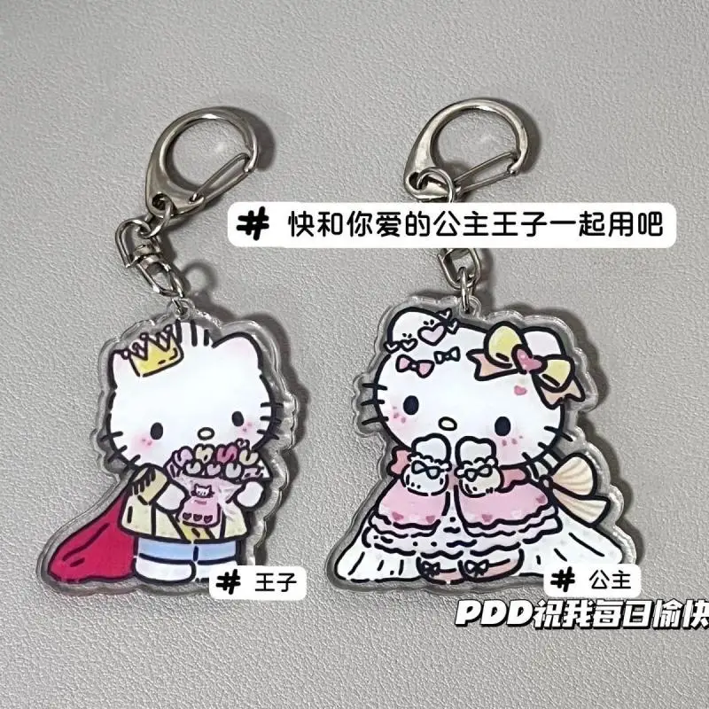 Kawaii Hello Kitty Keychain Pendant Sanrio Anime Cartoon Bride Groom Kt Backpack Decoration Pendant Couple Key Accessories Gifts