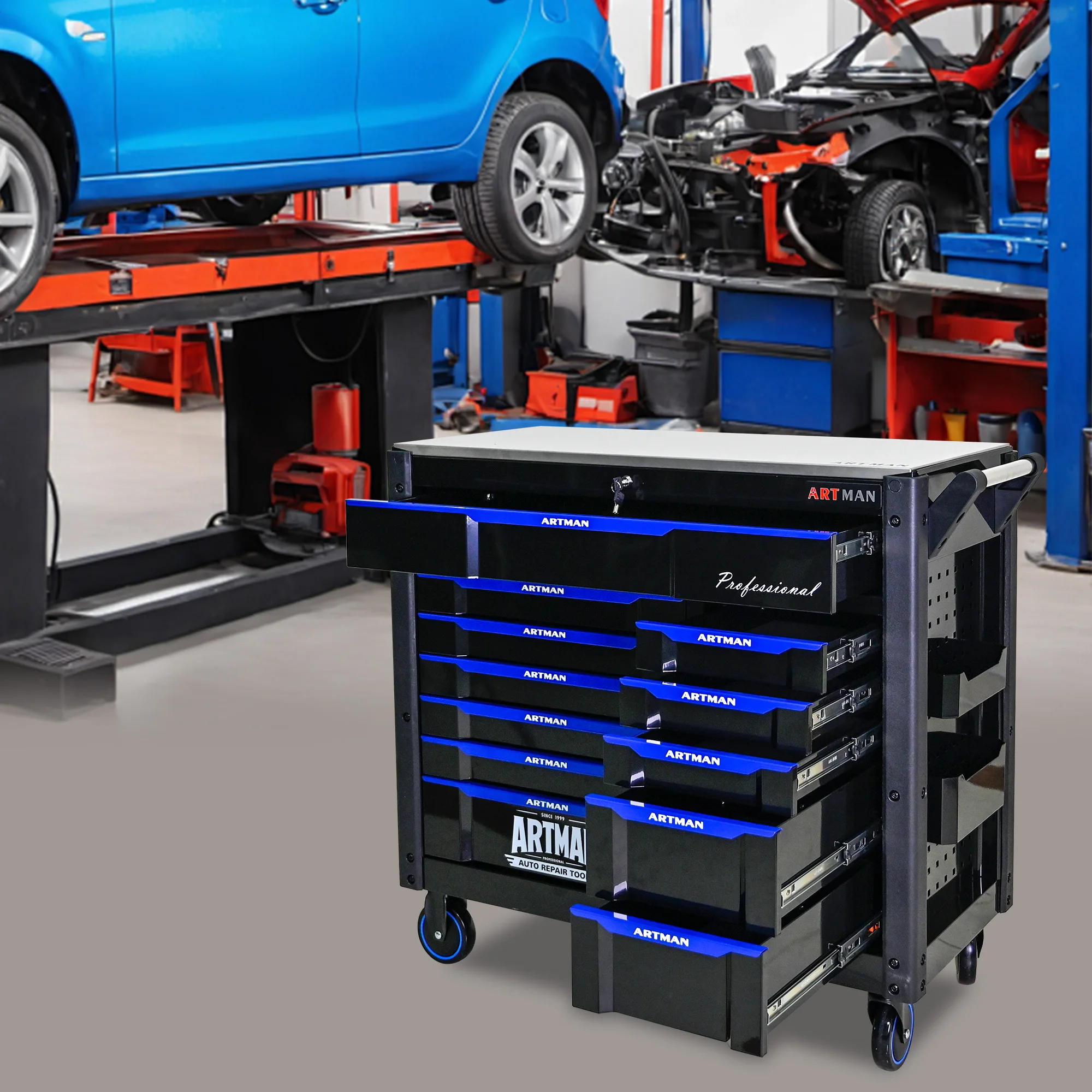 12-Layer Drawer Multi-Purpose Tool Car, With Wheels, Iron Top