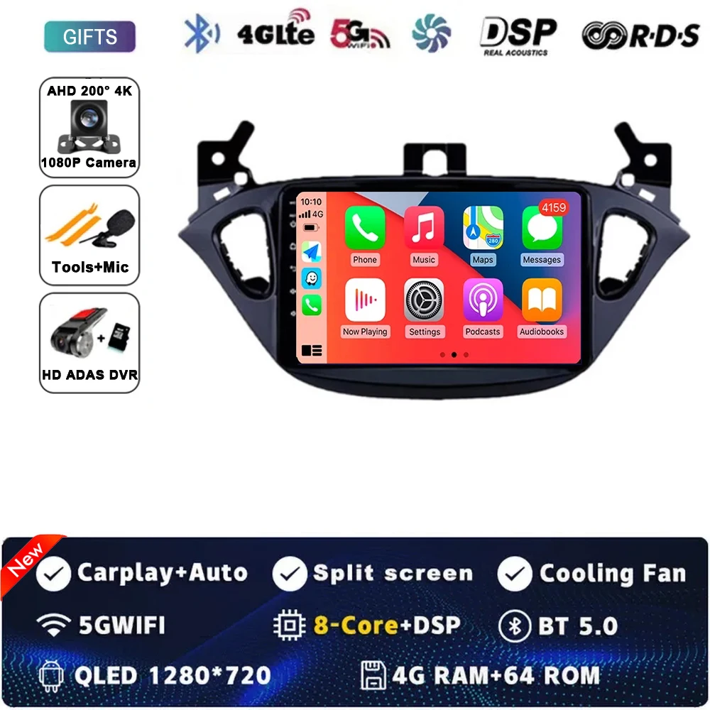Android 16 autoradio, multimediasysteem, GPS-navigatie, stereosysteem, Carplay Auto voor Opel Corsa E 2014 2015 2016 2017 2018 2019