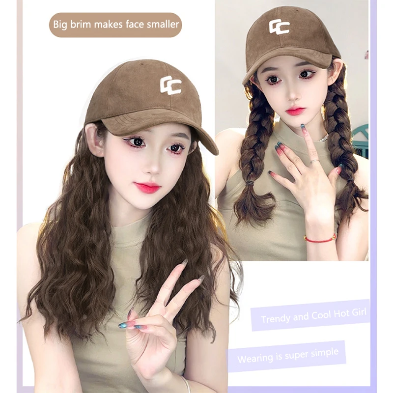 모자 가발 일체형 여성용 베이지색 덕빌 모자 핑크 컬리 웨이브 롤 유럽 및 미국 패션 20인치 가발 모자