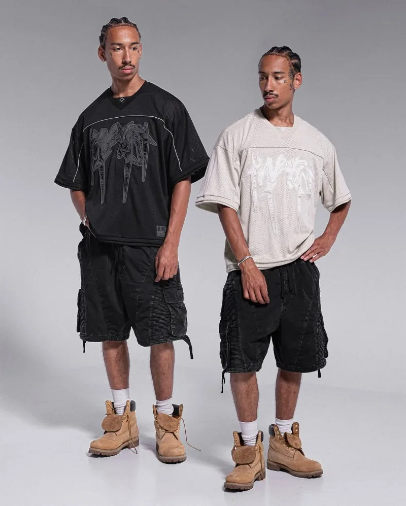 

Американский модный тренд, готическая футболка с вышивкой букв, мужская футболка большого размера, свободный пуловер в стиле ретро, рубашка с короткими рукавами