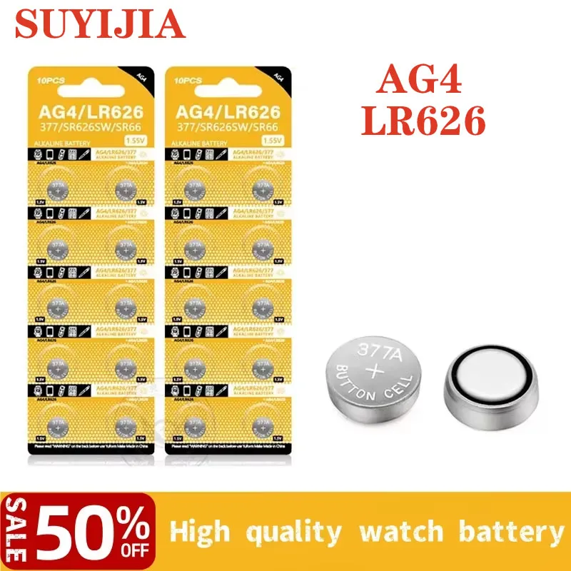 

AG4 LR626 1.55V Alkaline Watch Battery 377 SR626 177 626A 377A CX66W for Toy Calculator Car Key Clock Button Cell