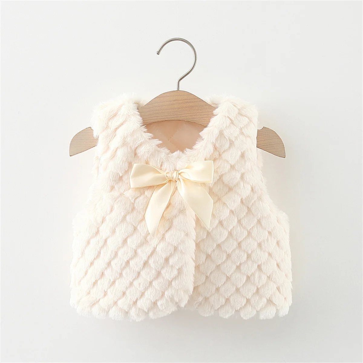 Winter Toddler Plush Coat Girl Baby Bow Solid Color One Button Loose and Versatile Outdoor Artificial Fur Tank Top